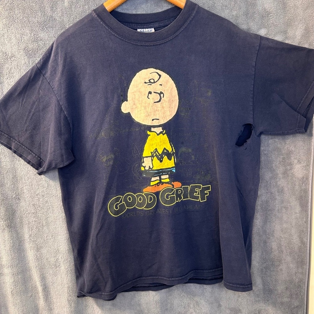 VTG Charlie Brown Peanuts Men's L Good Grief Worlds Greatest Blockhead T-Shirt